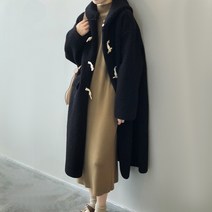 티티웍스 여자 빅사이즈 떡볶이 단추 뽀글이 후드 롱 코트