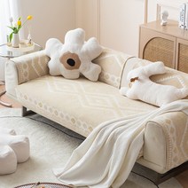 쇼파쿠션 북유럽 다이아몬드 체크 코튼 소파 좌석 북유럽 자카드 부드러운 쿠션 커버 고급 미끄럼 방지, 02 Beige_01 70x70cm 1pcs