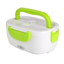 2 in 1 Car& Home Electric Heated Lunch Box Portable 12V 110V 220V Bento Boxes Food Heater Rice Conta, green_US plastic