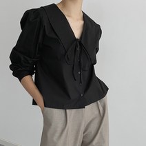 넷투넷코리아 여성 브이넥 루즈핏 빅카라 블라우스 단색 오피스룩