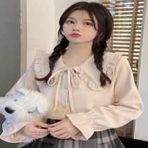 헤지스 러블리 리본 카라 레이스 데일리 블라우스 (화이트 살구 블루)