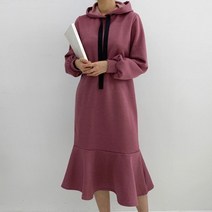 퍼니걸스 5602 데일리 무지 후드 기모 플레어 롱 원피스 여성의류