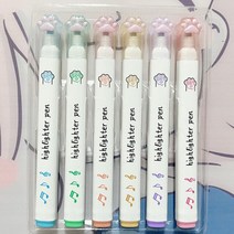 6피스 고양이 발 모양 형광 형광펜 펜 마커 파스텔 드로잉 학교 귀여운 편지지, [01] A