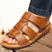 남성 샌들 힘줄 바닥 소 가죽 샌들 남성 가죽 두꺼운 바닥 운전 미끄럼 방지 Baotou 비치 신발 방수 스티치