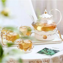 북유럽 스타일 로얄 골드 도자기 유리 티팟 티워머 차 세트, [그린]싱글포트개