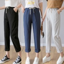 코튼린넨 여름 여성 9부 면 바지 여자 밴딩 팬츠 의류