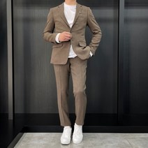 지오송지오 스벨트 슬림핏 셋업 정장 수트 세트 헤링본 브라운 ZE6EJ602 ZE6EP602