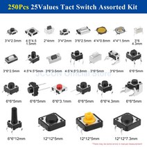 250Pcs 25 값 6x 6/2x 4/3x 6/4x4 택트 스위치 푸시 버튼 모듬 키트 12V 구리 4PIN DIP 마이크로 TV/완구/, 한개옵션0