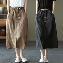 tagi 빅사이즈 여성 면마 스커트 루즈핏 밴딩 린넨 롱 치마