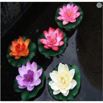 5종 물에 뜨는 연꽃조화/생화같은 연꽃조화/5월 부처님 오신날 연꽃조화 인테리어/연꽃조화 연못인테리어/어항 연꽃조화 인테리어, 1세트(화이트1+핑크1+오렌지1+퍼플1+레드핑크1)