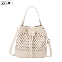 Z3JC 배색 패션 여백 펀칭 물통 백 여성 크로스백 여성 숄더 짚 숄더백