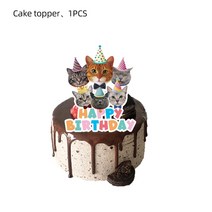 핑크 강아지 발 인쇄 일회호환용 식기 생일 파티 플레이트 컵 웨딩 장식, 06 cake flag