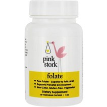 Pink Stork 엽산 산전 발달 지원 1000 mcg. 60 채식 캡슐