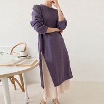 퍼니걸스 5616 데일리 배색 라운드 주름 플리츠 롱 원피스 여성의류