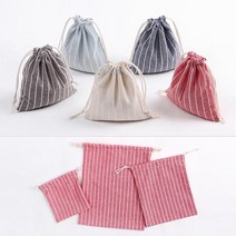 아이원더 5컬러 세로줄 복주머니 면 린넨 조리개 파우치