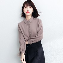 빈티지 홍콩 셔츠 여 봄 긴팔 레이스 패치 미니 시크 블라우스