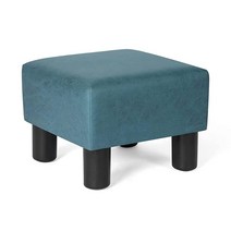 Adeco 스몰 오토만 – 풋스툴/발판 - 기하학적 아트 직육면체 및 실린더 39.7x39.1x24.1cm(15.7x15.7X9.1인치) (부드러운 원단) 2인 1인 140847, Blue-pu Leather
