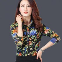 봄 가을 캐주얼 여성 플로랄 패턴 슬림 3xl 전체 슬리브 메쉬 셔츠 블라우스 인쇄 된 꽃