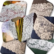 dklace 스판레이스모음 / 레이스원단 / 레이스 폭 8cm 화이트 자가드 (1yd 기준), 1077-gr/red레이스