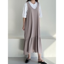 요모조모플러스 빅사이즈 브이넥 셔링 롱 조끼원피스(66-110)