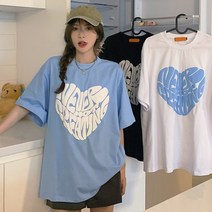 스타일아유 여성 여름 면혼방 오버핏 반팔 하프 하트 볼록 패턴 프린트 티셔츠 3 COLORS [AYG6TS0072]