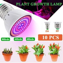 조립식비닐하우스 LED 전체 스펙트럼 식물 성장 전구 E27 E14 모종 빛 라이트 수경 220V UV 램프 꽃 Fitolamp 재배 식물성장등, E14+48leds 220V+2pc