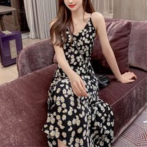 여성 데이지꽃무늬 끈나시원피스 A 캐주얼 여름하객원피스 모던 결혼식원피스 하객룩