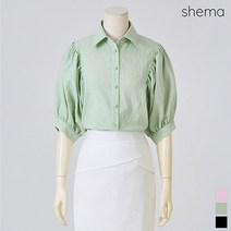 세마 깅엄체크볼륨소매블라우스_H2M1BL5351