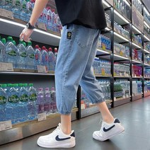 도오빠 남성 밴딩 청바지 데님 조거 팬츠 빅사이즈 배기핏 7부 면바지 여름 스판 남자청바지