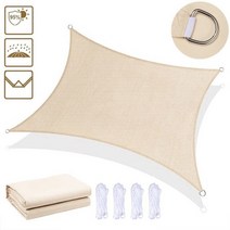 그늘 천막 타프 사용 가능 야외 항해 방수 정원 안뜰 자외선 보호 양산 피크닉 캠핑, 크림색, 2x4m