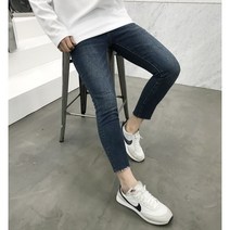 용된다 남자 밑단 컷팅 워싱 스판 데님 청바지