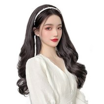 가발위드 큐빅 크리스탈 포인트 머리띠 가발, 블랙브라운, 1개