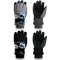 2쌍 아동용 겨울 장갑 방수 스키 장갑 6-13세 남아 여아용 스노우 장갑 겨울용 따뜻한 액세서리 스키 스케이팅 및 야외 활동용 (블루 브라운), Black Grey