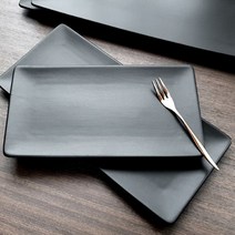 킴스아트 무광 블랙 평 직사각접시 작은 2 size 디저트 플랫 플레이트, 무광블랙