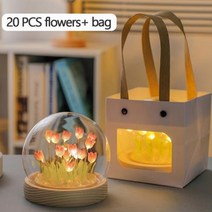 튤립 야간 조명 수제 DIY 침대 옆 조명 접착제 LED 야간 램프 테이블 램프 발렌타인데이 선물 책상 램프 침실 장식, 20PC pink with bag+미국