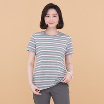 애비뉴투지 엄마옷 여름 이지케어 라운드 반팔 잔 스트라이프 티셔츠 A04148 50대 60대 중년여성의류