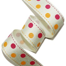 리본벨리 2도 골직 땡땡이 15mm/25mm 16yd 선물 포장 리본 공예 DIY, 25mm, 미색