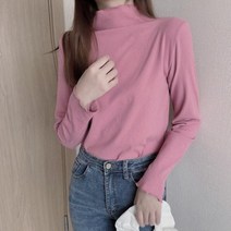 기본템 날씬해보이는 7컬러 소프트 보온 반목 티셔츠 물결라인 반목티셔츠 데일리 겨울 필수템 신축성좋은