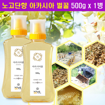 지리산 노고단향 국산 아카시아 꿀 500 천연 자연 숙성 벌꿀 계피 마늘 대추 담금꿀 야생화 밤꿀 벌화분 벌집 로얄젤리 효능 위 목 구강 건강 관리 먹는법 선물 세트, 1병, 0.5kg