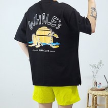 반즈하우스 남여공용 서핑 해변 프린팅 하와이안 반팔 티셔츠