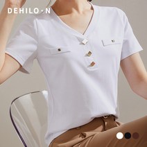 데일로엔 여성용 투포켓 비즈 포인트 반팔 티셔츠
