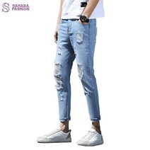 지니어스 난스판 빅사이즈 연청 SAHARA 팬츠 남성 데미지 남자청바지 0W6FC806