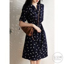 도오빠 여성 원피스 쉬폰 반팔 미니원피스 셔츠 단추 리본 애니멀패턴 하객룩