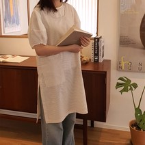 방가지똥 앞치마 통원피스 리플 베이지 스트라이프 앞치마