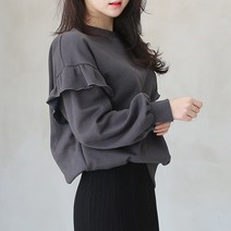 데일리앤 러블리 여성 루즈핏 기모 프릴 맨투맨