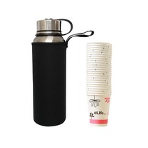 대형보온병 이중진공 단열 스텐 1100ml 보온병 전용 파우치 255ml종이컵 증정, 실버