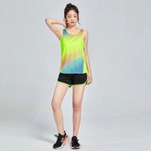 러닝복 마라톤복 여성 러닝 트랙슈트 육상 슈트 통기성 마라톤 스포츠웨어 조끼와 반바지 팀 세트 운동복, M, green Thanks