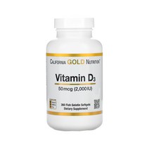California Gold Nutrition 캘리포니아 골드 비타민D3 50mcg(2 000IU) 피쉬 젤라틴 소프트젤 360정, 1개, 기본