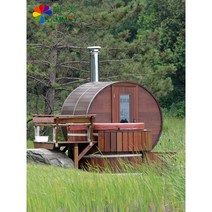 야외 사우나 스팀 룸 원형 나무 통 비 방지 목재 스팀 스토브 원적외선 빌라 발코니 광파 욕실, 연한노란색독당근원적외선김직경180x180