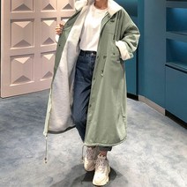 하이넥 버클 안감 양털 롱 야상점퍼